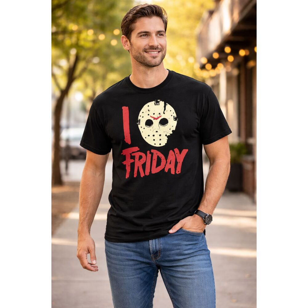 Friday The 13th Jason Mask Graphic T-Shirt Men Size M Black Horror Movie Tee #5